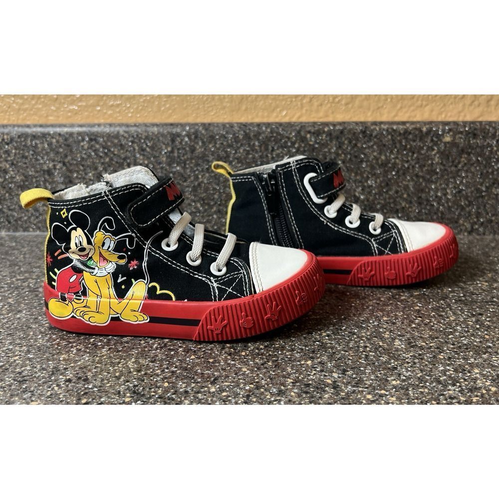 Disney Mickey Goofy Toddler Little Kids 7 Black/Red Canvas High Top Sneakers Zip